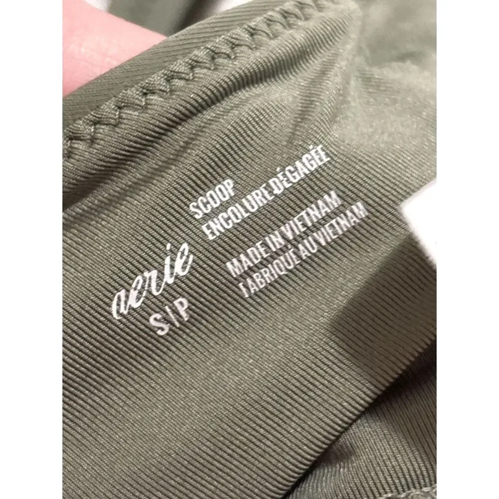 Aerie Scoop Neck Seamless Bralette Olive Green S‎ Small Minimalist Soft Stretch